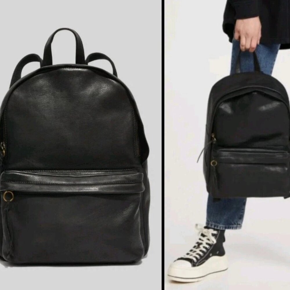 Madewell The Lorimer Backpack Black Italian Leather Minimalist Academia Preppy